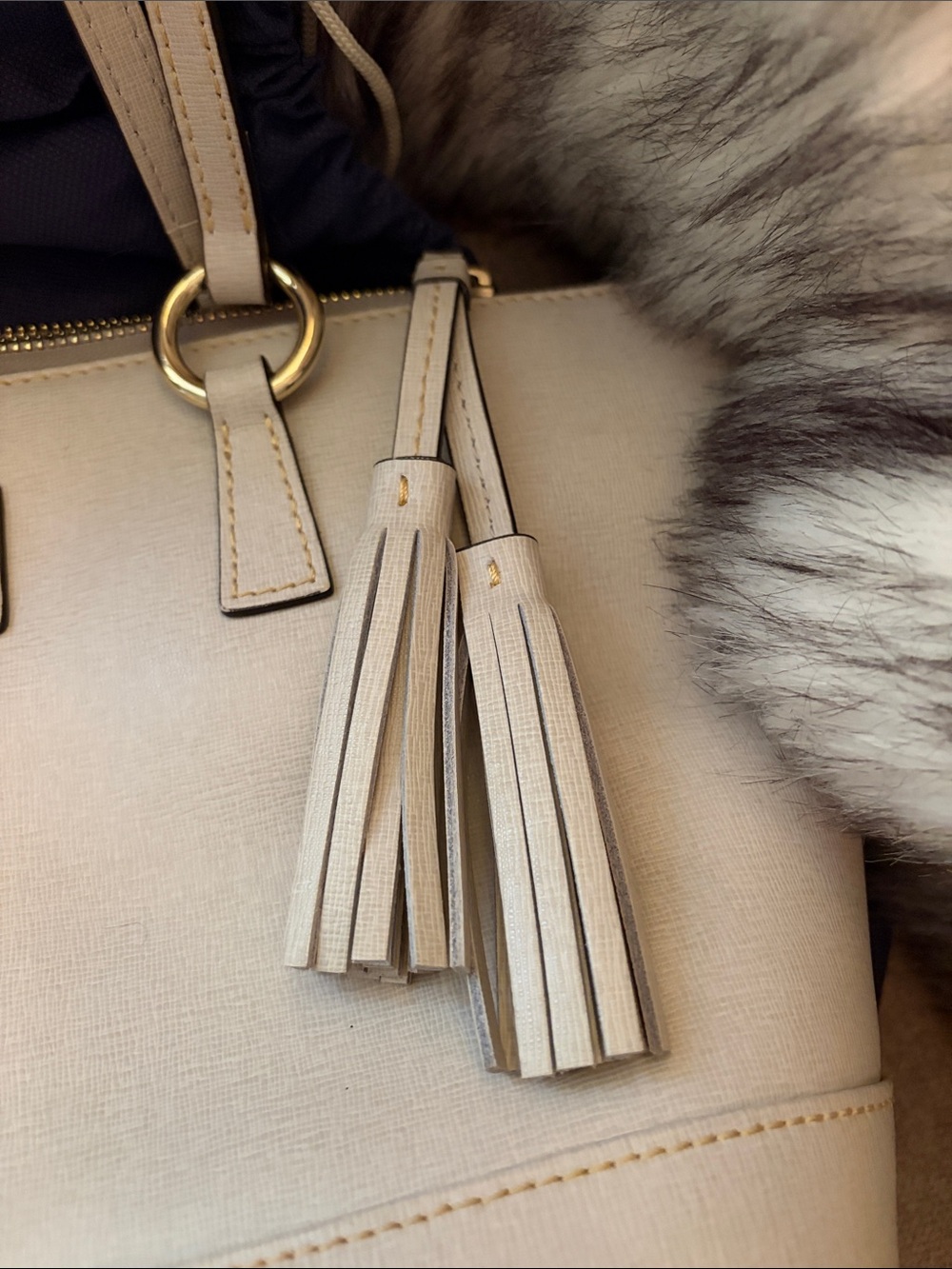 Dooney & Bourke Beige Saffiano leather Tobi Tote with Tassel & dust bag. - Picture 9 of 10